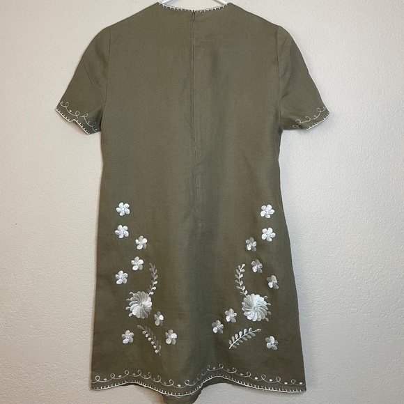 Zara 100% Linen Embroidered Dress Tan/White Women's Size S - Picture 3 of 11